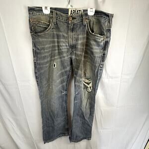 Distressed Jeans Ariat low rise  38x30 see pictures boot  leg blue denim